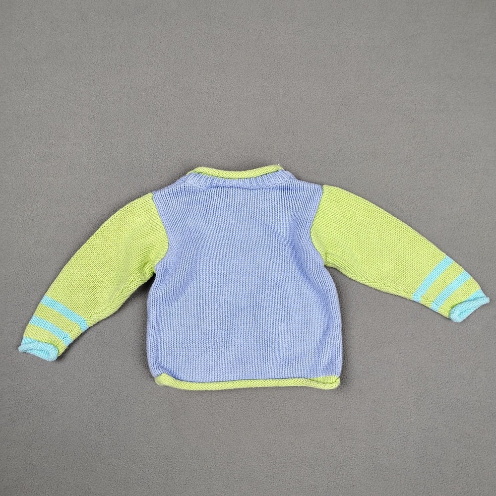 Vintage Knit Kitty Cat Sweater Baby 18 Months Purple Green Cotton Cute Roll Neck - Picture 7 of 8